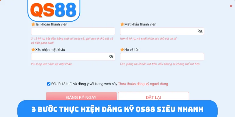3 bước thực hiện đăng ký QS88 siêu nhanh
